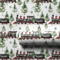 Steam Engine Winter Gift Wrap, Vintage Christmas Train Wrapping Paper, Retro Holiday Train Wrapping Paper, Nostalgic Xmas Gift Wrap Roll