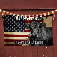 Black Angus Cattle Flag | 250 Years Strong Patriotic American Farm Flag | UV-Resistant Polyester | Ranch & Farm Decor Gift