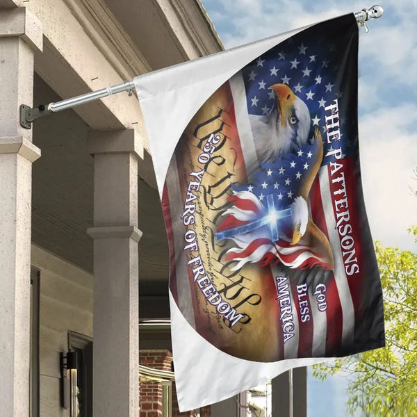 Patriotic God Bless America Flag | 250 Years of Freedom Eagle & Cross Design | Double Sided Polyester | Outdoor Decor Gift for Veterans