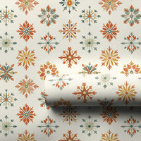 Rustic Holiday Gift Wrap, Vintage Folk Art Snowflake Wrapping Paper, Scandinavian Christmas Wrapping Paper, Retro Winter Gift Wrap Roll