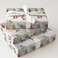 Snowy Town Holiday Gift Wrap, Vintage Village Christmas Wrapping Paper, Watercolor Xmas Wrapping Paper, Nostalgic Church Winter Gift Wrap