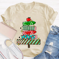Festive Holiday Classroom Graphic Tee, Christmas Pencil Tree Teacher Shirt, Winter School Vacation T-Shirt, Xmas Teacher Present Shirt