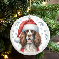Santa Hat Dog Ornament, English Springer Spaniel Christmas Ornament, Festive Pet Holiday Tree Ornament, Ceramic Dog Lover Keepsake Present