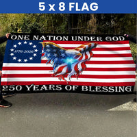 One Nation Under God Flag | 250 Years of Blessing | Patriotic Eagle & Betsy Ross Design | Double-Sided Grommet House Flag