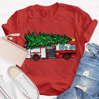 Retro Red Truck Holiday Graphic Tee, Vintage Christmas Tree Truck T-Shirt, Merry Christmas Winter Shirt, Xmas Present for Men and Women