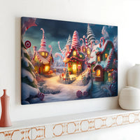 Gingerbread House Canvas Print, Whimsical Christmas Candy Village Canvas Art, Adorable Holiday Wall Poster, Festive Winter Home Decor Present