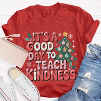 Good Day to Teach Kindness Tee, Kindness Christmas Tree Shirt, Retro Teacher Christmas T-Shirt, Adorable Holiday Educator Graphic Shirt