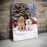 Snowy Christmas Tree Dog Wall Art, Christmas Dogs Canvas, Holiday Dog Canvas Print, Festive Pet Wall Decor, Dog Lover Christmas Present