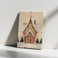 Candy Cane Winter Christmas Canvas Print, Gingerbread House Canvas Wall Art, Holiday Farmhouse Decor Digital Download
