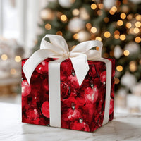 Watercolor Christmas Wrapping Paper, Red Ornament Wrapping Paper, Festive Bauble Gift Wrap, Elegant Holiday Present Wrap Roll