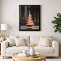 Impressionist Pastel Xmas Tree Painting, Pink Christmas Tree Canvas Wall Art, Festive Holiday Home Decor, Digital Download Print