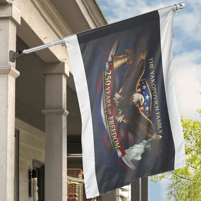 Patriotic American Eagle House Flag | 250 Years of Freedom Custom Name Banner | Weather-Resistant Double Sided Polyester | Patriotic Yard Decor Gift for Families