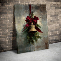 Rustic Pine Branch Red Bow Canvas, Christmas Bell Wall Art Print, Farmhouse Holiday Wall Decor, Digital Download, Comfy Winter Home Present