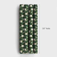 Forest Green Christmas Gift Wrap, Woodland Owl Wrapping Paper, Watercolor Winter Pine Present Paper, Snowy Bird Holiday Wrapping Paper