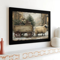 Farmhouse Christmas Wall Art, Winter Sheep Canvas Print, Rustic Holiday Sheep Poster, Country Farm Animal Digital Download Decor Art