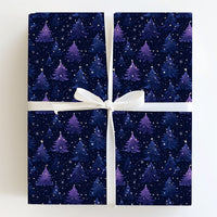 Purple Blue Tree Gift Wrap, Starry Night Forest Wrapping Paper, Celestial Christmas Wrapping Paper, Magical Winter Holiday Gift Wrap
