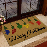 String Lights Holiday Football Doormat, Merry Christmas Football Doormat, Sports Fan Welcome Mat, Non-Slip Gameday Winter Entryway Rug