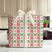 Christmas Gift Wrap, Red and Green Snowflake Wrapping Paper, Festive Winter Present Paper, Holiday Wrapping Paper, Xmas Gift Wrap Roll