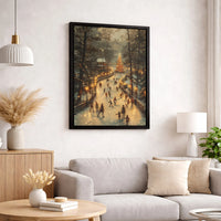 Nostalgic Winter Village Print, Vintage Christmas Ice Skating Canvas Wall Art, Holiday Wall Decor, Festive Christmas Present, Digital Download