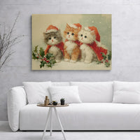 Vintage Holiday Cat Canvas Print, Christmas Kittens Canvas Wall Art, Festive Santa Cats Canvas Artwork, Holiday Cat Art Digital Download