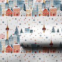 Watercolor CN Tower Gift Wrap, Toronto Skyline Christmas Wrapping Paper, Canadian Winter City Gift Wrap Roll, Canada Travel Wrapping Paper