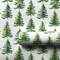 Rustic Woodland Gift Wrap, Watercolor Pine Tree Wrapping Paper, Evergreen Forest Wrapping Paper, Winter Holiday Christmas Gift Wrap Roll