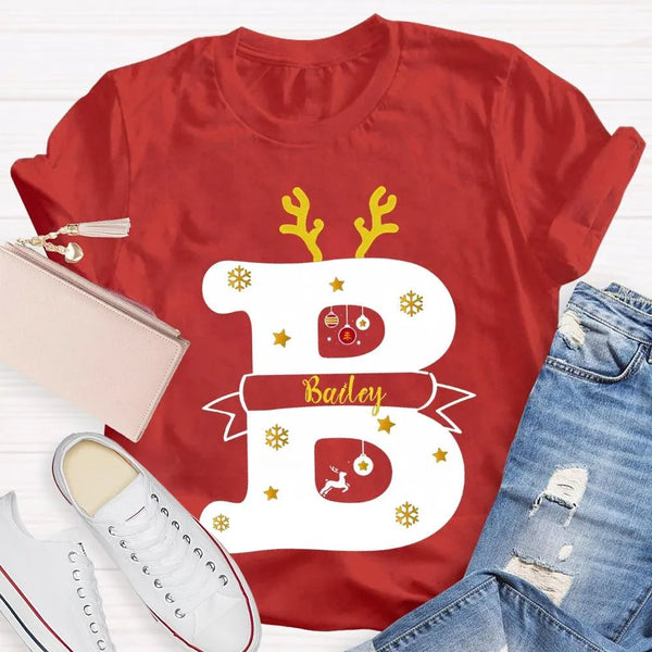 Reindeer Antlers Merry Christmas T-Shirt, Personalized Teacher Christmas Shirt, Custom Teacher Holiday Tee, Teacher Christmas