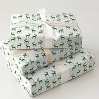 Woodland Deer Holiday Gift Wrap Roll, Green Reindeer Christmas Wrapping Paper, Festive Reindeer Wrapping Paper, Winter Gift Wrapping Paper