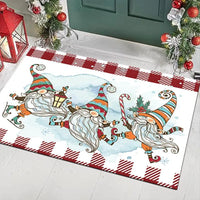 Holiday Gnome Floor Mat, Christmas Gnome Area Rug, Festive Winter Accent Rug, Non-Slip Washable Xmas Carpet, Comfy Holiday Home Decor Rug