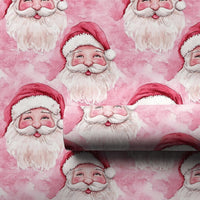 Watercolor Santa Face Gift Wrap, Pink Santa Claus Wrapping Paper, Adorable Pastel Christmas Wrapping Paper, Whimsical Holiday Gift Wrap Roll