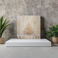Abstract Holiday Pine Tree Wall Art, Golden Christmas Tree Canvas Print, Festive Gold Sparkle Poster, Printable Digital Download