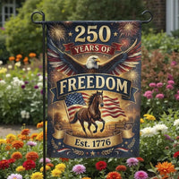 Patriotic 250 Years of Freedom Garden Flag | American Eagle & Running Horse Double-Sided Design | Premium Weather-Resistant Polyester | 4th of July & Independence Day Outdoor Decor Gift