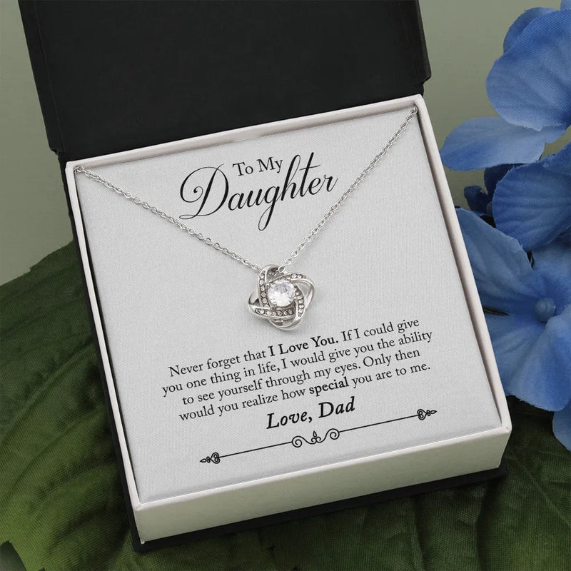 Cubic Zirconia Knot Pendant, Love Knot Necklace for Daughter, Daughter Love Knot Jewelry, Birthday Graduation Christmas Present from Dad