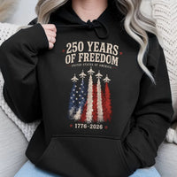 America 250 Years Hoodie | Fighter Jet American Flag 1776-2026 Design | Soft Cotton-Polyester Blend | Patriotic Gift for History Fans