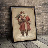 Traditional Christmas Portrait Print, Vintage Santa Claus Wall Art Canvas, Retro Holiday Wall Decor, Winter Festive Home Canvas Present