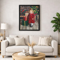 Vintage Holiday Portrait Canvas Print, Christmas Girl Oil Painting Canvas Wall Art, Festive Winter Wall Decor, Retro Christmas Canvas
