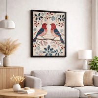 Red and Blue Bird Canvas Print, Winter Cardinal Canvas Wall Art, Rustic Holiday Bird Painting Canvas, Christmas Nature Wall Decor Present