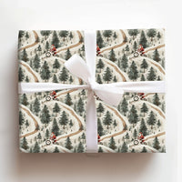 MTB Christmas Gift Wrap, Mountain Biking Santa Wrapping Paper, Snowy Forest Bike Holiday Wrapping Paper, Winter Sports Santa Gift Wrap