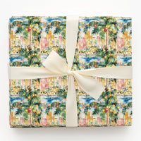 Beach City Skyline Gift Wrap, Tropical Christmas Wrapping Paper, Coastal Holiday Gift Wrapping Paper, Palm Tree Present Wrap, Holiday Wrap