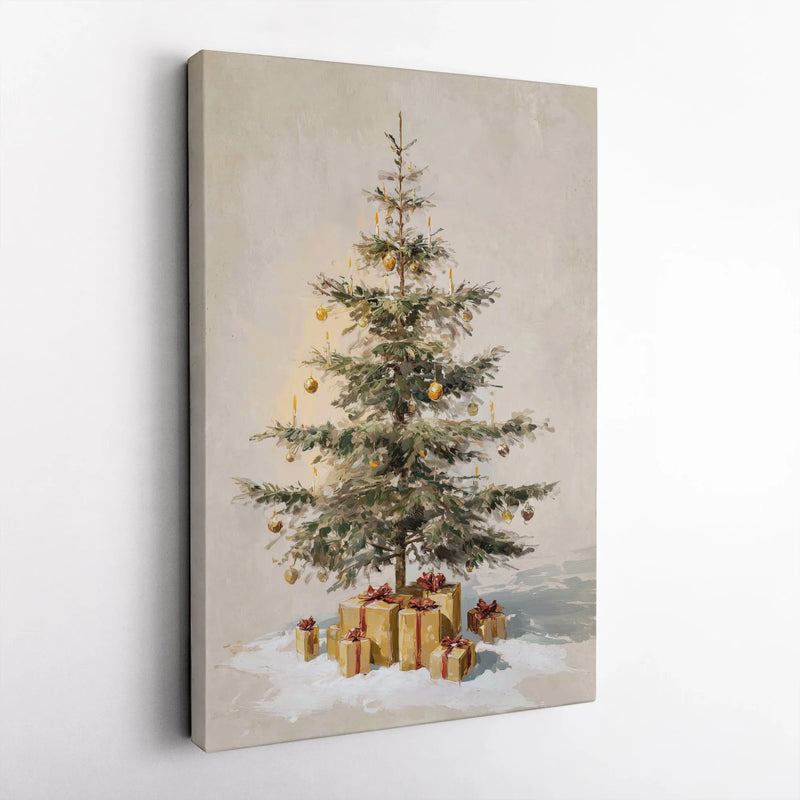 Vintage Oil Painting Style Holiday Tree Canvas Print, Christmas Tree Canvas Wall Art, Festive Winter Canvas Poster, Digital Download