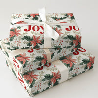 Botanical Holly Holiday Gift Wrap, Joy Poinsettia Christmas Wrapping Paper, Floral Christmas Wrapping Paper, Festive Present Packaging