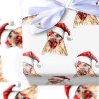 Santa Hat Farm Animal Gift Wrap Roll, Adorable Chicken Christmas Wrapping Paper, Farmhouse Holiday Wrapping Paper, Humorous Hen Xmas Gift Wrap