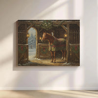 Snowy Farmhouse Canvas Print, Christmas Horse Stable Canvas Wall Art, Equestrian Winter Wall Decor, Country Barn Canvas, Holiday Home Present