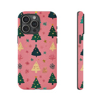 Whimsical Holiday Snowflake Pattern Case, Pink Christmas Tree Phone Case for iPhone, Girly Xmas Tough Phone Cover, Festive Present