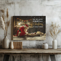 Nativity Scene Religious Christmas Wall Art, Santa Kneeling at Manger Canvas, Christian Holiday Canvas, Digital Download Present