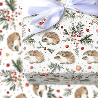 Woodland Animal Gift Wrap, Watercolor Hedgehog Wrapping Paper, Christmas Wrapping Paper Roll, Winter Holiday Wrapping Paper
