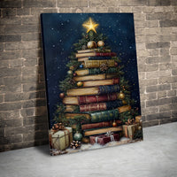 Vintage Library Holiday Wall Art, Book Christmas Tree Canvas Print, Bookish Christmas Tree Canvas, Reading Decor, Book Lover Xmas Present