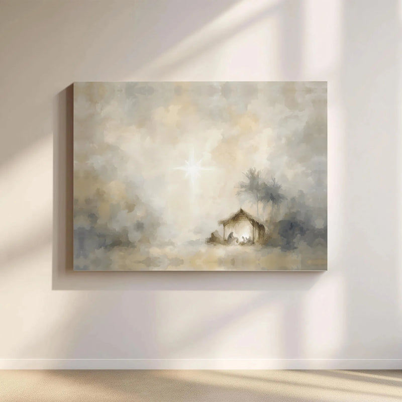 Watercolor Star of Bethlehem Canvas, Nativity Scene Canvas Wall Art, Religious Christmas Canvas Print, Christian Holiday Wall Art Decor
