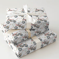 Dirt Bike Holiday Gift Wrap Roll, Motocross Christmas Wrapping Paper, Christmas Lights Dirt Biker Present Paper, Racing Theme Gift Wrap