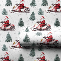 Santa Claus Snowmobile Gift Wrap, Santa Snowmobile Christmas Wrapping Paper, Winter Adventure Holiday Wrapping Paper, Xmas Gift Wrap